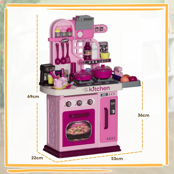 Cucina Giocattolo per Bambini 53x22x69 cm 33 Pezzi con Luci Suoni e Rubinetto Rosa