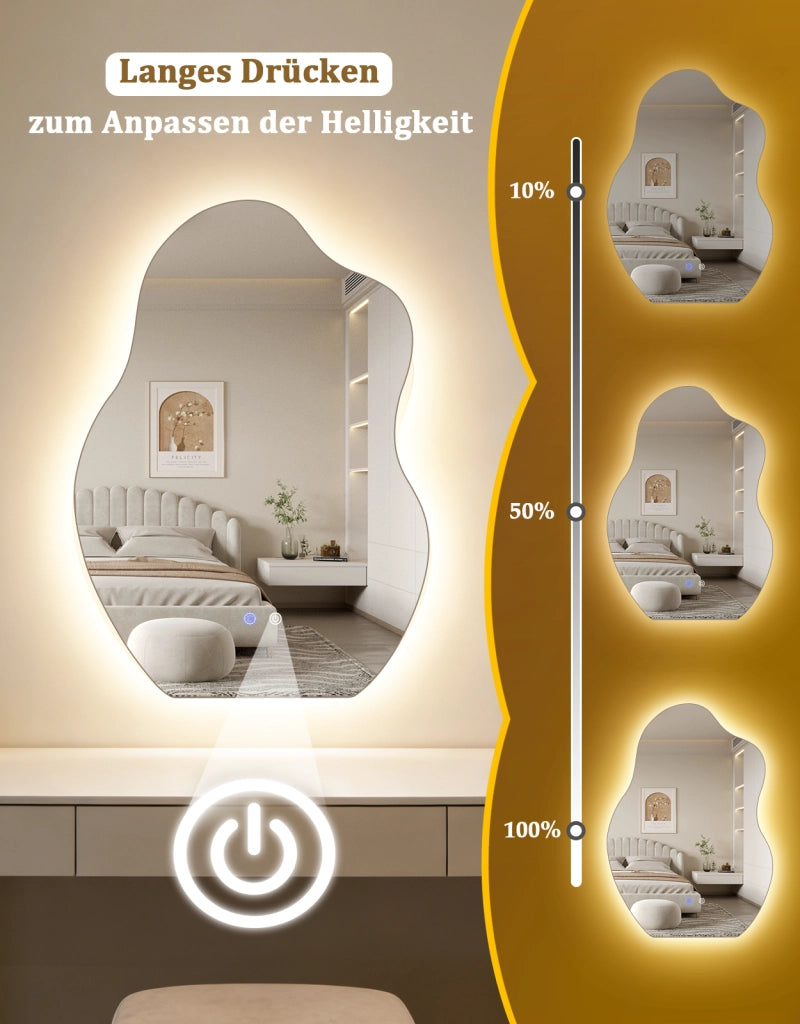 ZMH Specchio da bagno LED asimmetrico 50x70 cm IP44 interruttore touch funzione antiappannante dimmerabile 3000K-6500K
