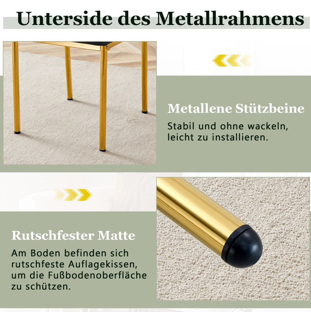 Set di 4 sedie da pranzo in PU nero e metallo oro; altezza 93 cm