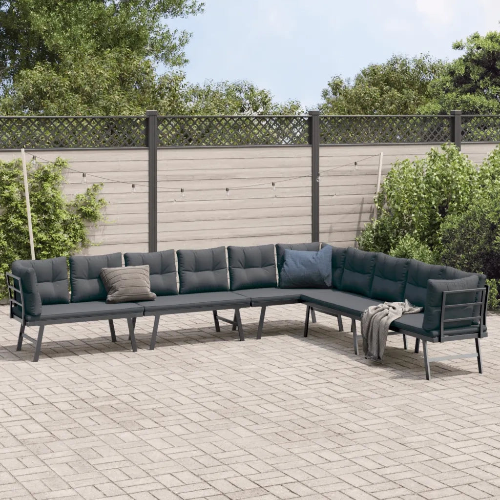 Set Panche Giardino Cuscini 4pz Nere Acciaio Verniciato Polvere 3283713