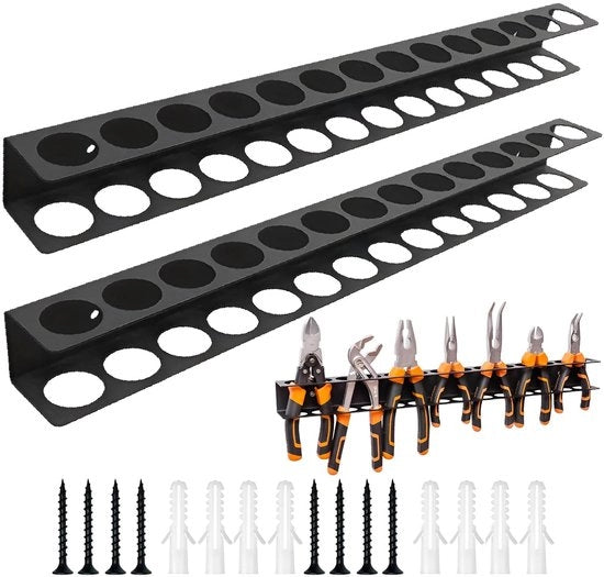 Organizzatore per attrezzi a doppia parete per 14 fori, 40 cm, con supporto per chiavi inglese e pinze.