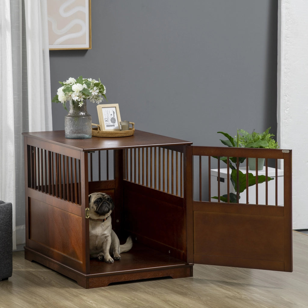 Gabbia per Cani con Serratura e Piedi Alzati ¨C zephmum ¨C 80.5x59.5x67.5 cm, Marrone