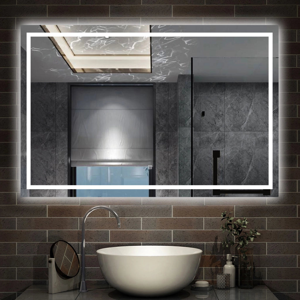 specchio rettangolare 120 x 80 cm con luce led antiappannamento e touch, 3 colori