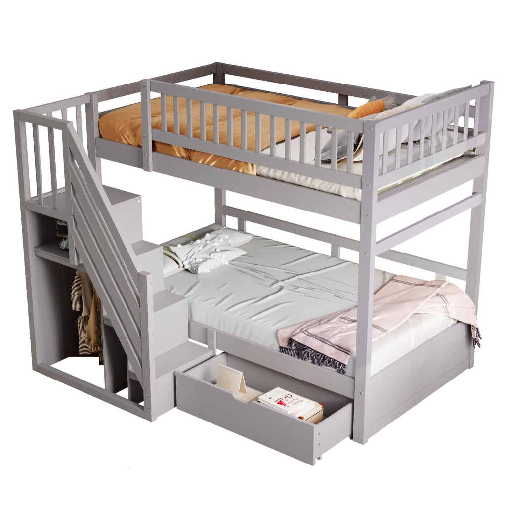 Letto a Castello; Letto 2 Posti con Scala Contenitore; Cassetto e Sponde; 90 × 200 cm; senza Materasso