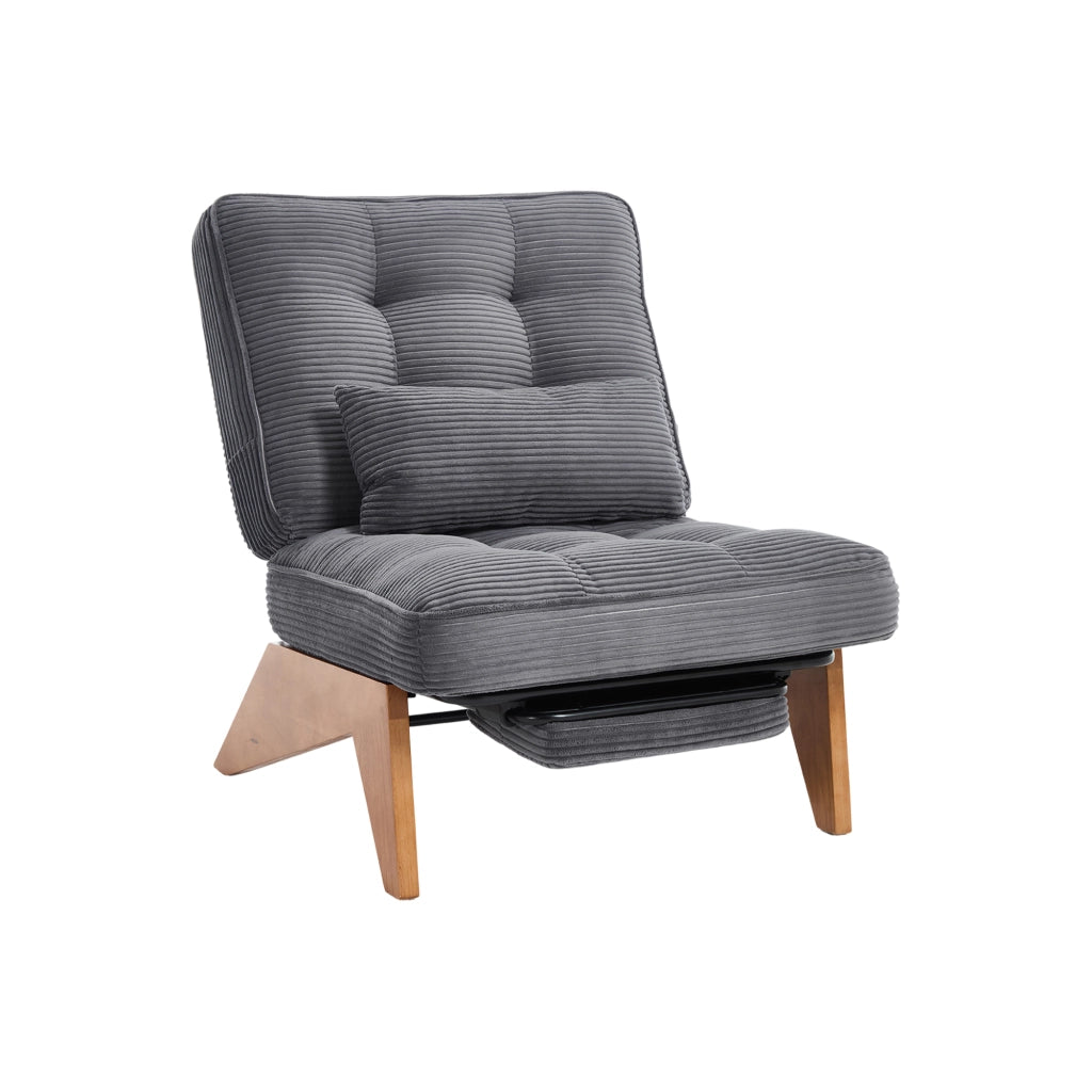 OKWISH Poltrona Relax in Velluto a Coste, Schienale Regolabile con Cuscino Lombare e Gambe in Legno, Grigio Scuro