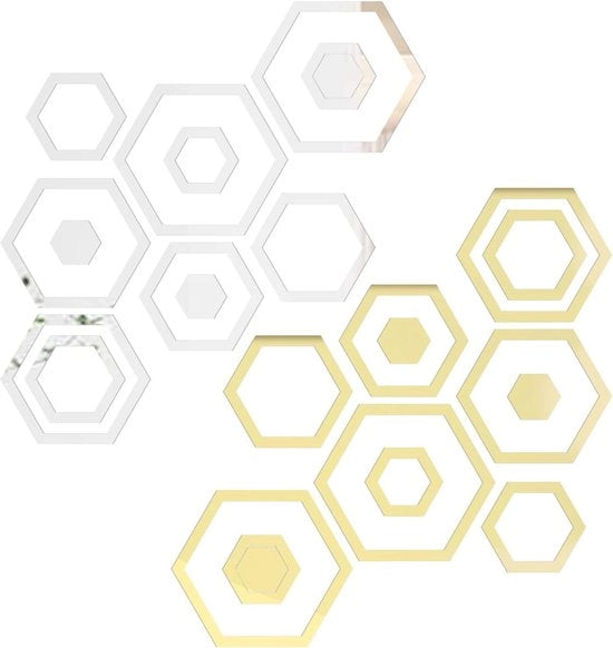 Decorazione per parete con spiegelli acrilici rimovibili, 48 pezzi, adesivi per parete con superficie specchiante, per la casa, camera da letto, soggiorno (oro + argento) - decorazione home deco