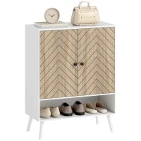 Scarpiera con Mensole Regolabili e Compartimento Aperto per 15 Paia di Scarpe, Bianco e Legno Naturale