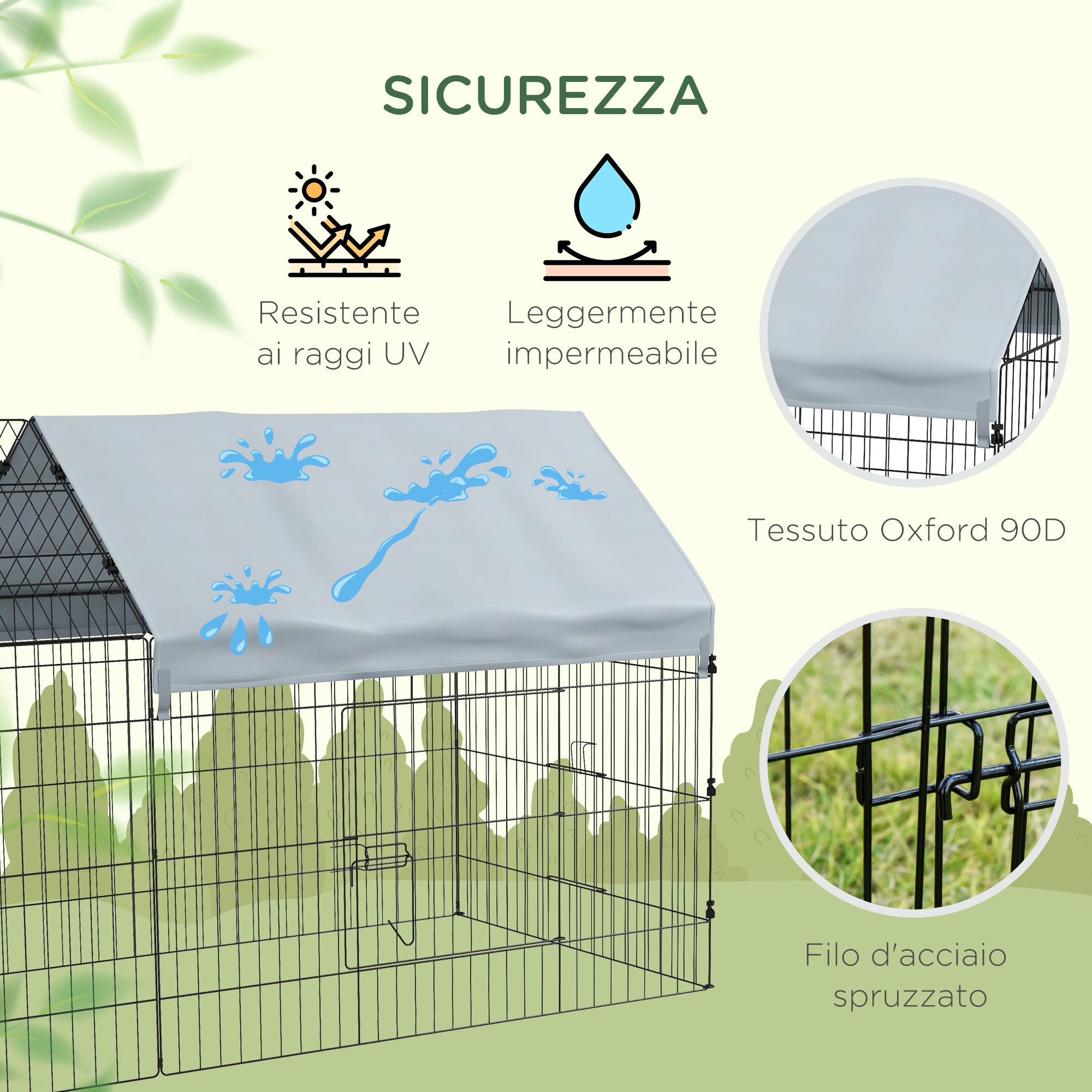 Gabbia per Conigli 220x85x103 cm a Casetta con Copertura in Tessuto e Struttura in Acciaio Argento