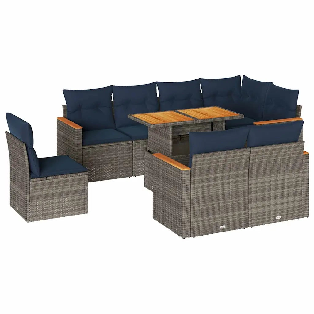 Set Divano da Giardino 9 pz con Cuscini Grigio in Polyrattan 3327505
