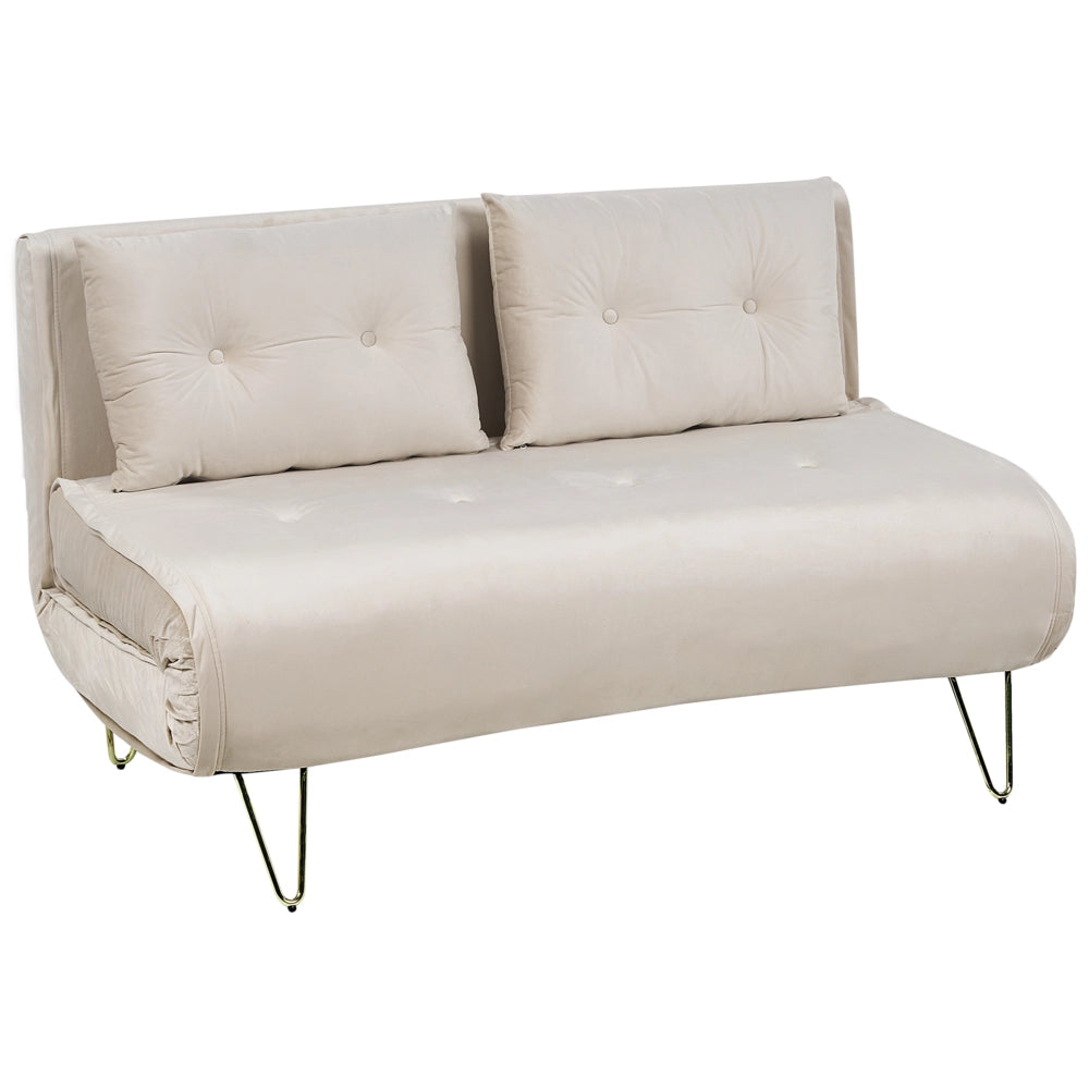 Set di 2 divani letto a 2 e 1 posto in velluto beige con cuscini e gambe in metallo soggiorno glamour elegante
