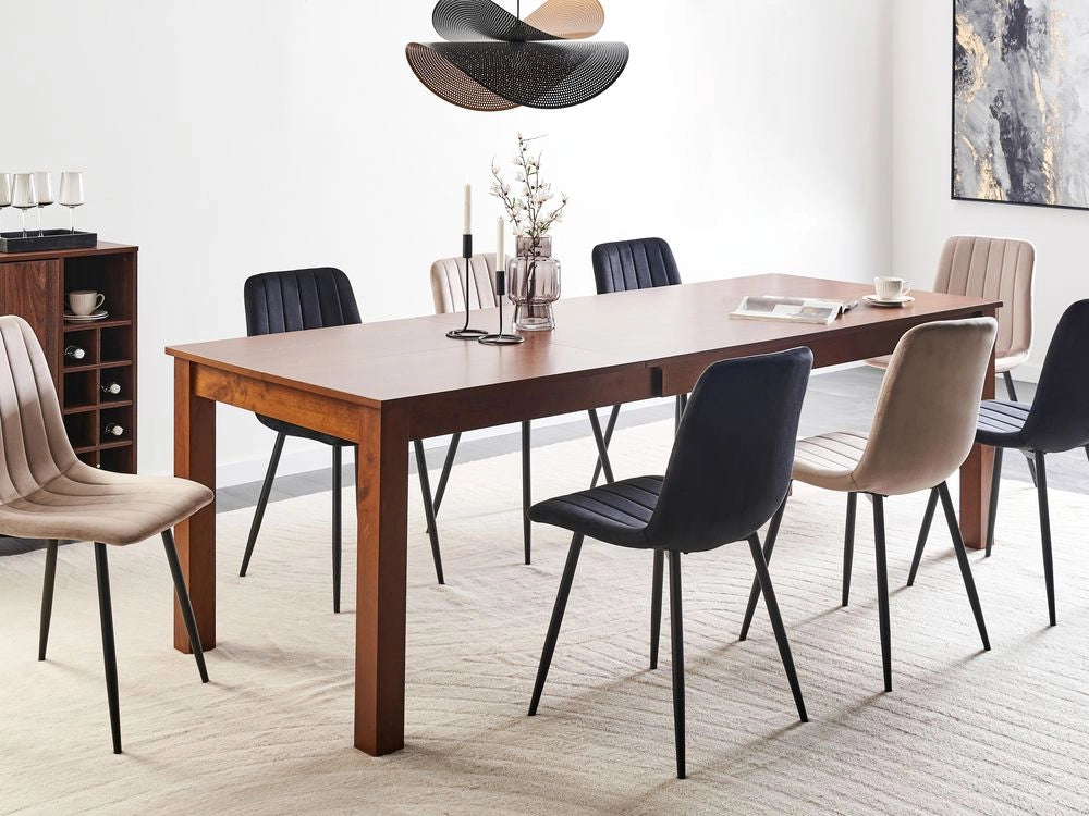 Tavolo da pranzo allungabile in legno di frassino scuro MDF Rubber Wood 160/240 x 90 cm Gambe in legno Piano rettangolare impiallacciato