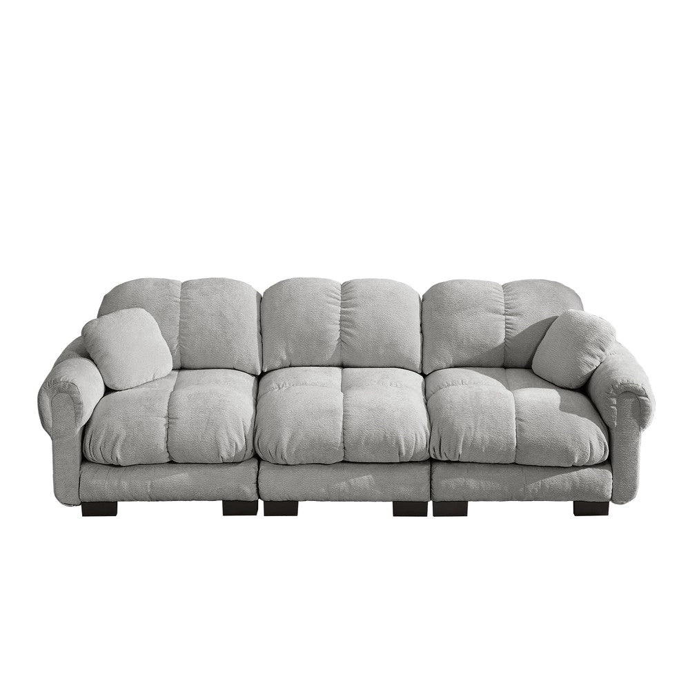Divano 3 posti imbottito ¨C Minimal ¨C grigio chiaro, tessuto trapuntato, con 2 cuscini