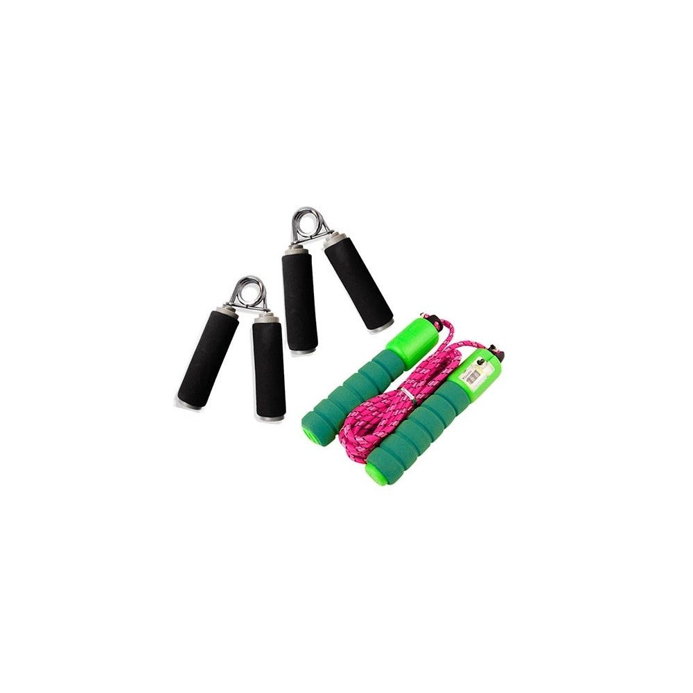 Trade Shop - Kit Per Allenamento Fitness Con Corda Contasalti E Coppia Pinza Rinforzo Polsi -