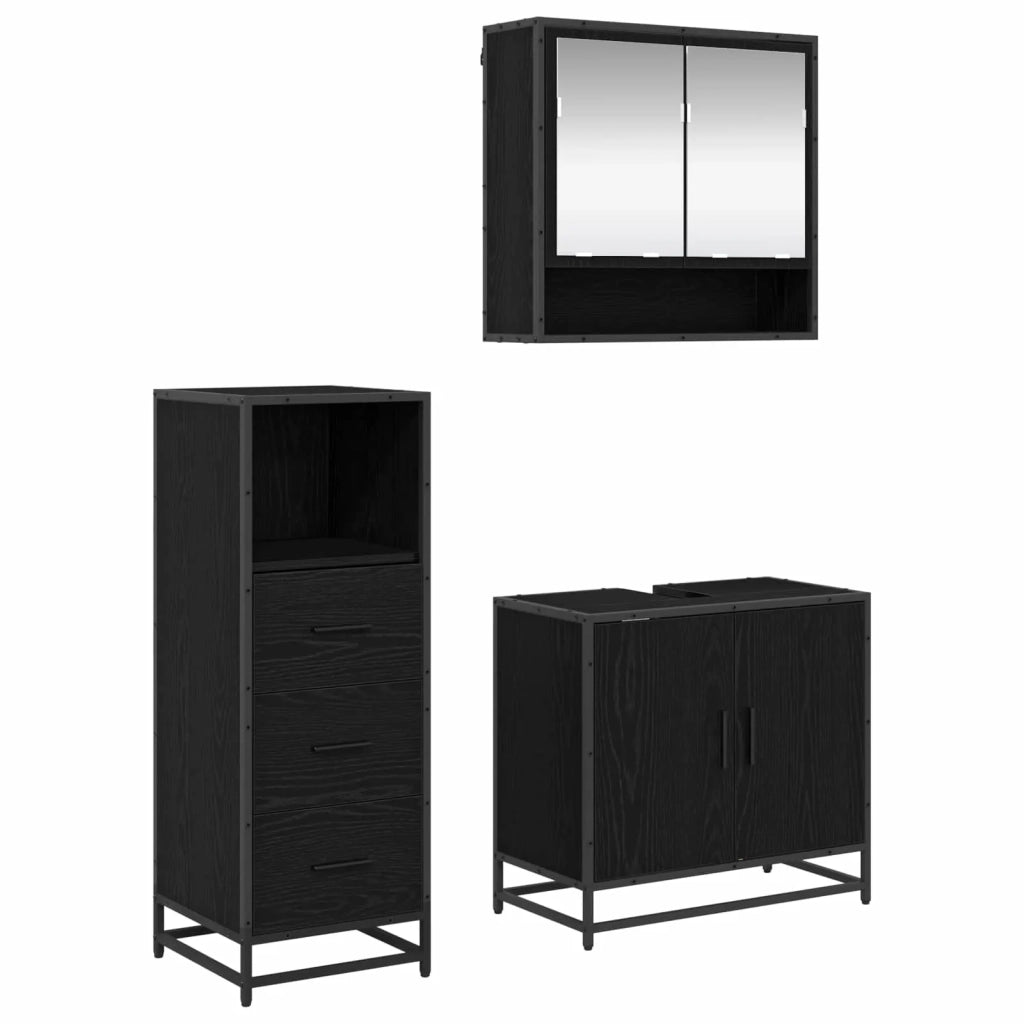 Set di mobili per il bagno 3 pcs Rovere Nero Legno multistrato 3402446