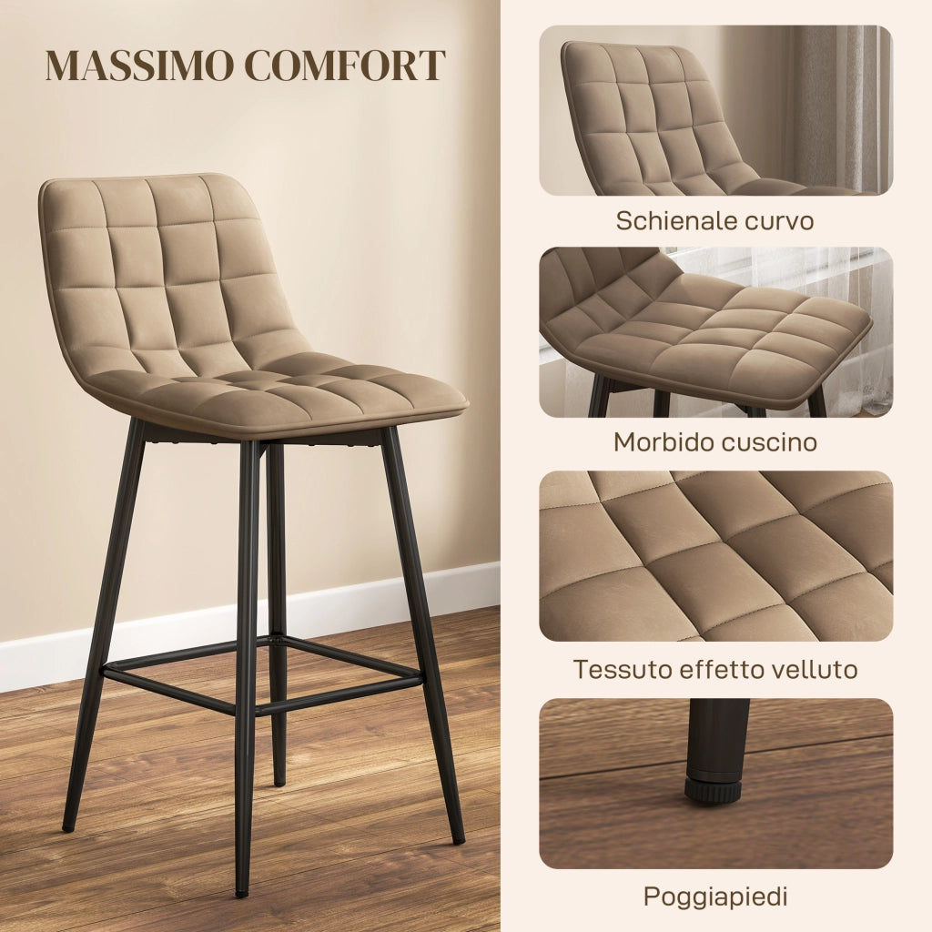 Sgabelli da Cucina ¨C zephmum ¨C Tessuto Effetto Velluto e Metallo, Marrone, 45x47x84 cm
