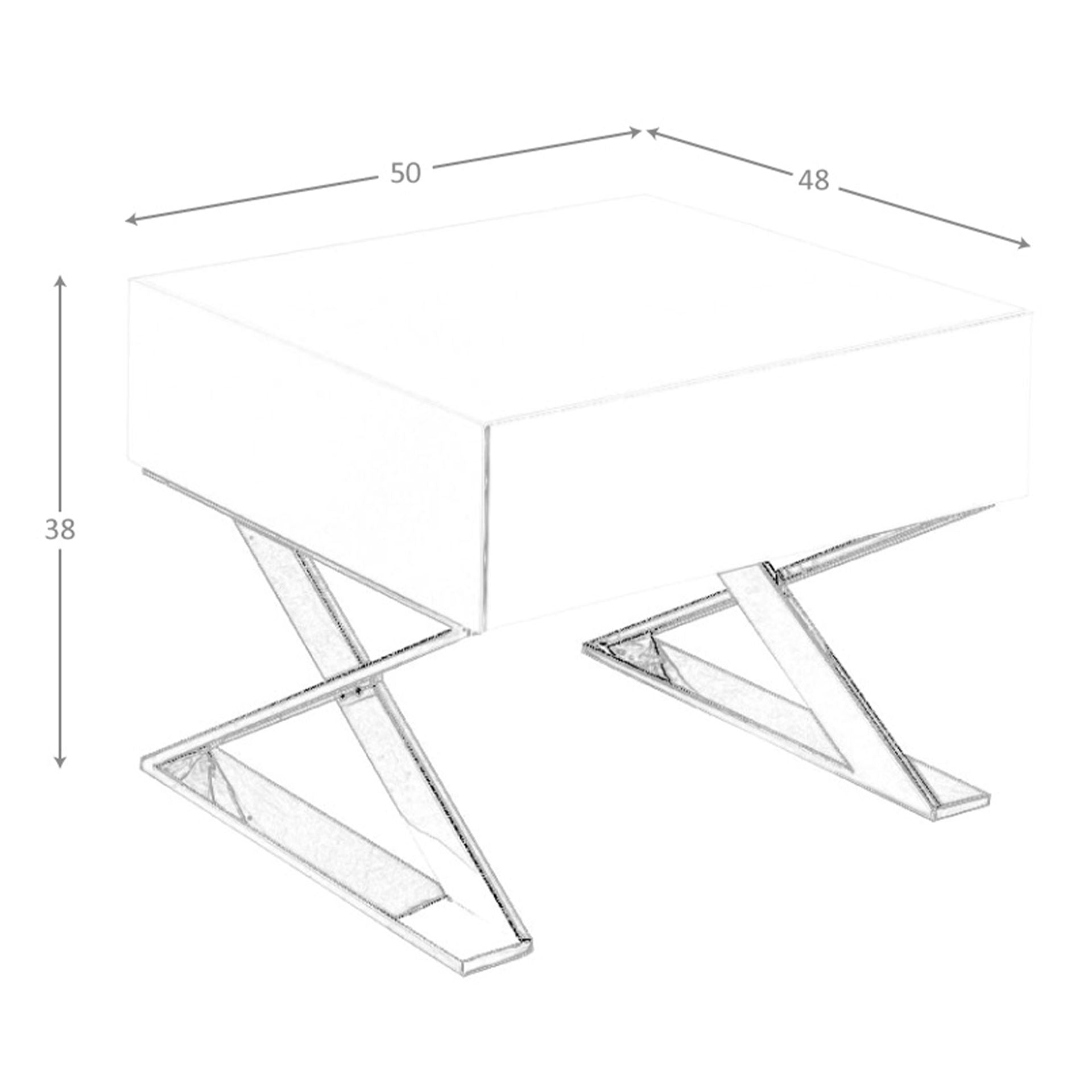 Comodino in legno bianco e acciaio cromato