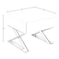 Comodino in legno bianco e acciaio cromato