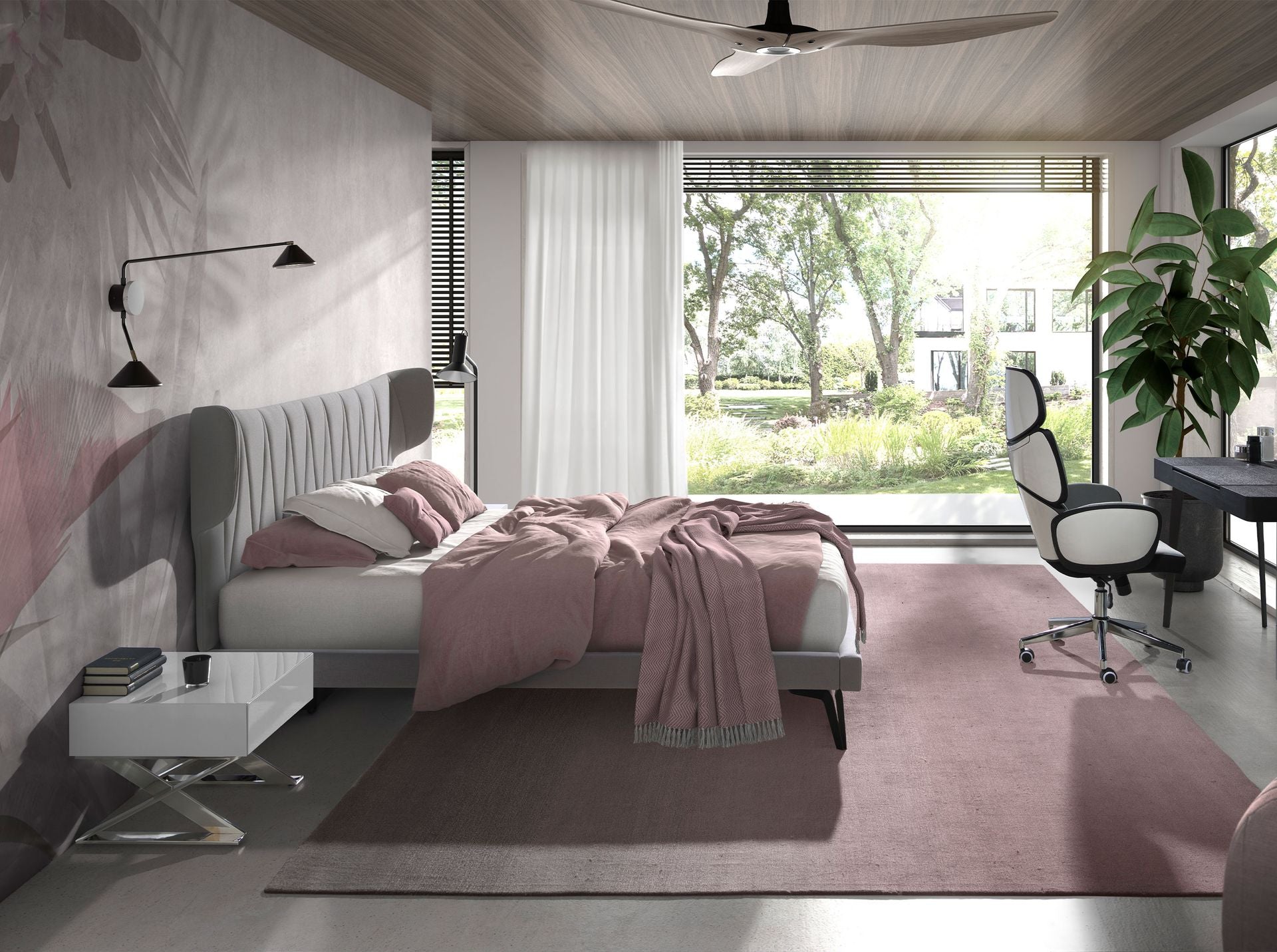 Comodino in legno bianco e acciaio cromato