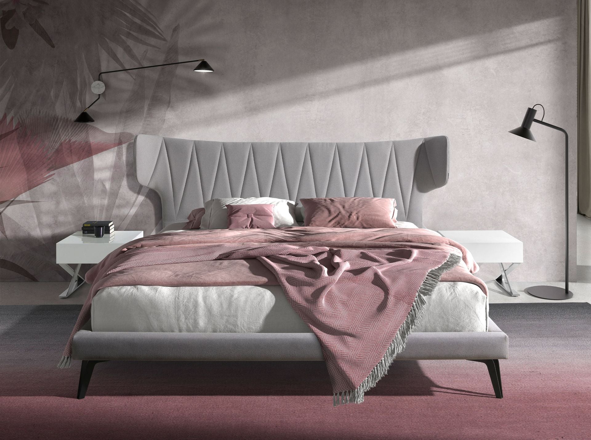 Comodino in legno bianco e acciaio cromato