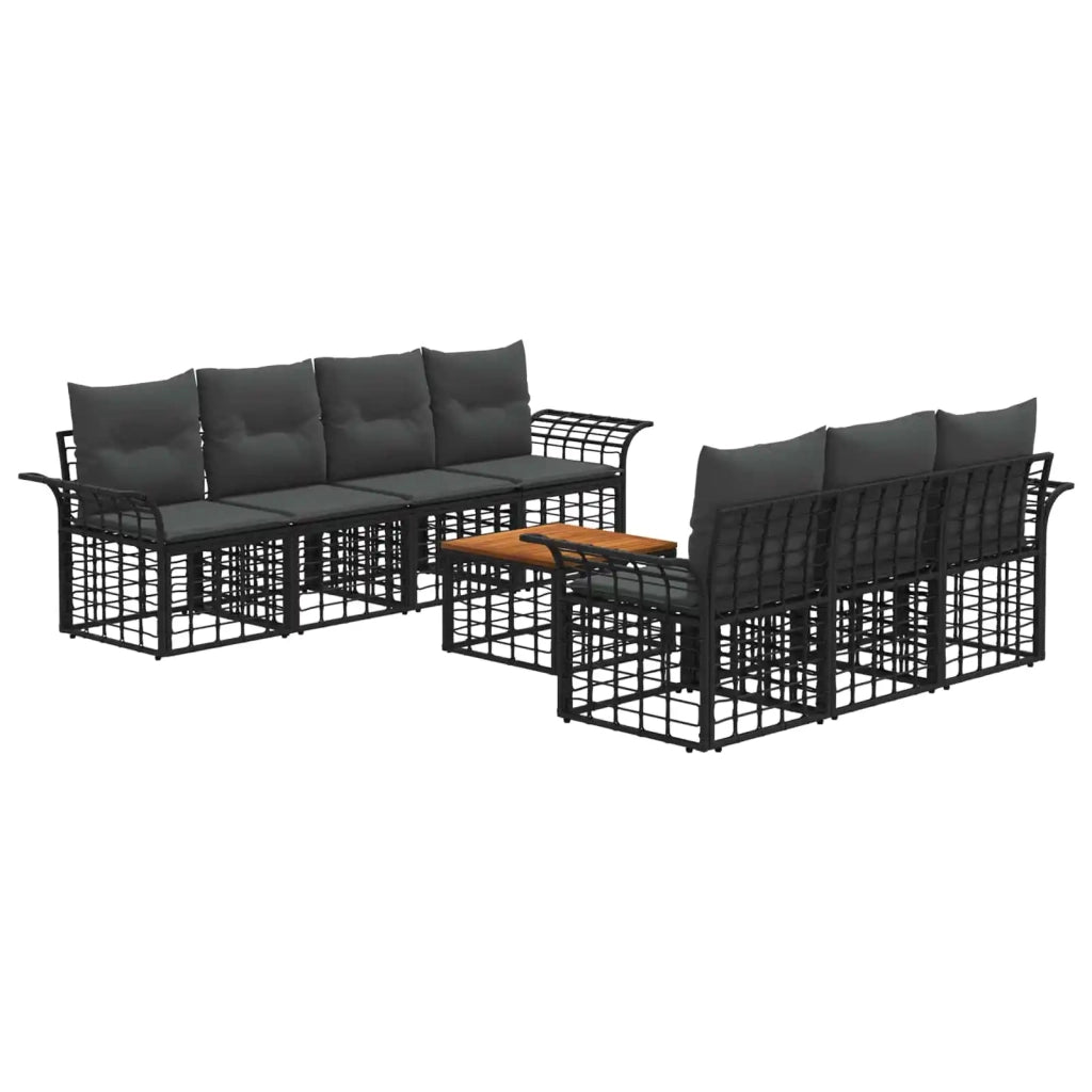Set di divani da esterno 8 pz Nero e Grigio scuro polyrattan 3437647