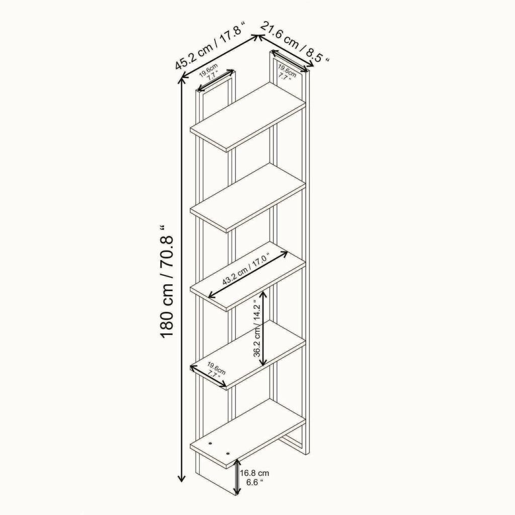 Libreria Giraffa, Scaffale da ufficio, Mobile portalibri, Biblioteca, 45x22h180 cm, Nero e Oro