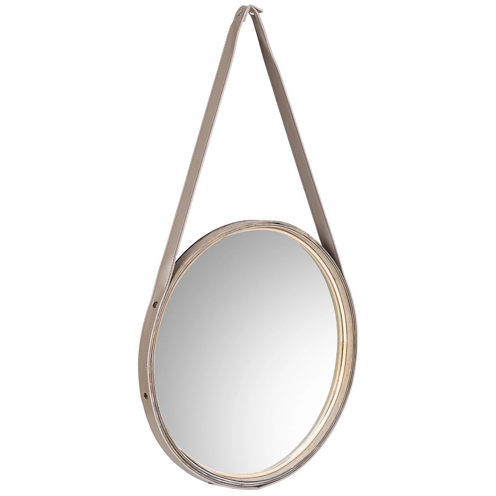 Specchio in legno e corda in similpelle marrone, D39x2,5h cm