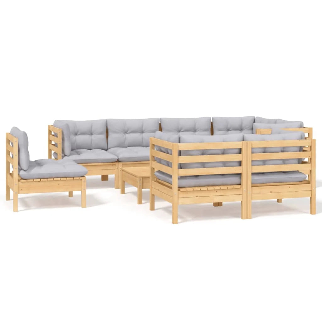 Set di mobili da giardino mobili da esterno 9 pezzi con cuscini grigio legno di pino massiccio 02_0017987