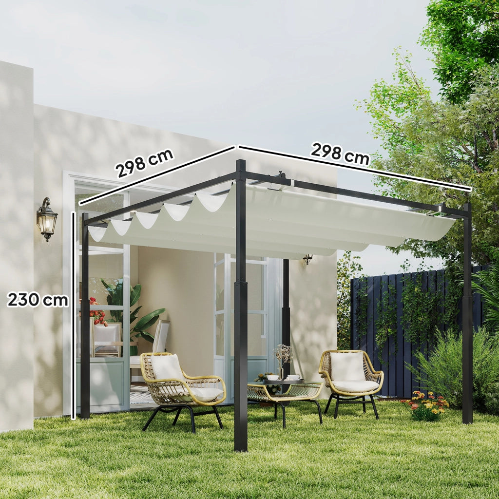 Pergola da giardino 3x3 m con tetto retrattile ¨C zephmum ¨C crema, metallo