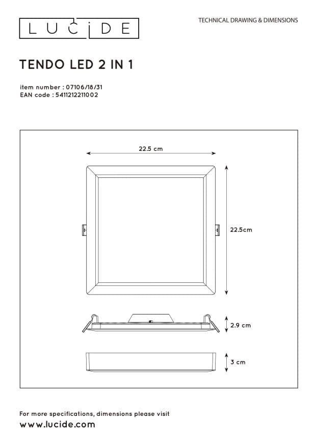 Plafoniera LED Lucide Tendo 18W 3000K bianca 22cm Alu