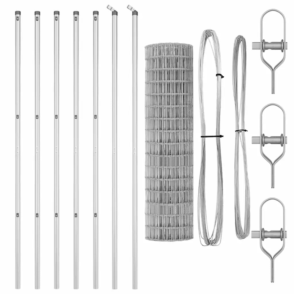 Recinzione con pali. Argento 1 x 10 m Acciaio
