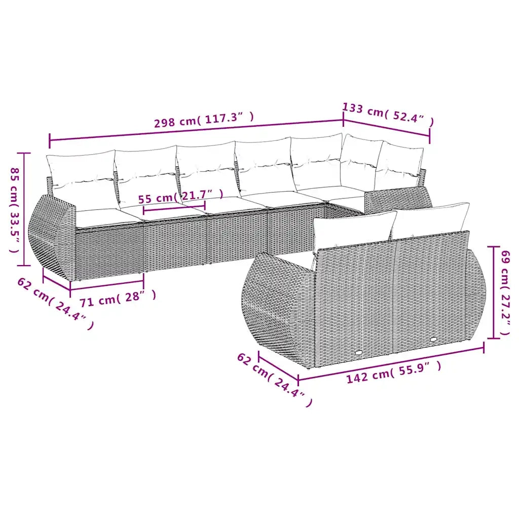 Set Divani da Giardino 8 pz con Cuscini Nero in Polyrattan 3221616