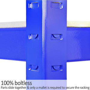 10 Scaffali in Acciaio Senza Bulloni T-Rax Blu Larghi 90cm per Magazzino e Box