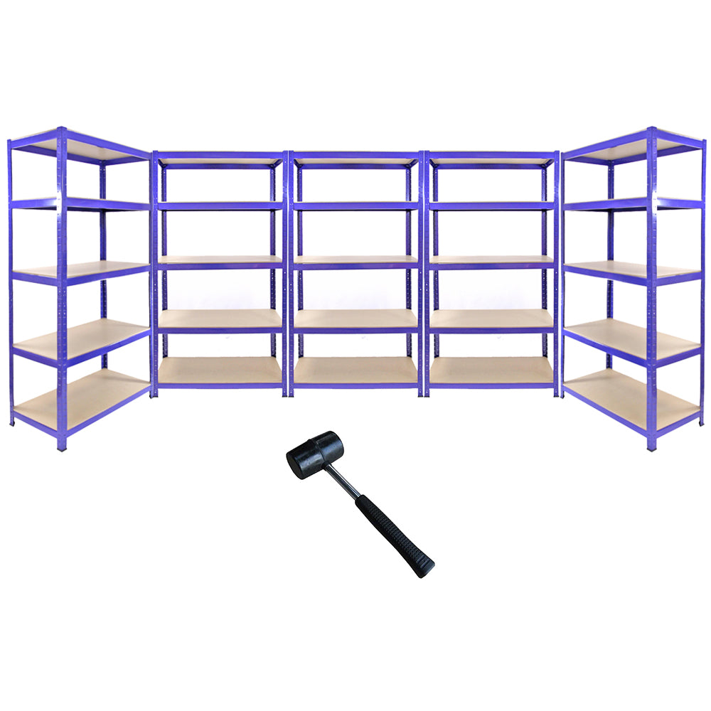 5 Scaffalature Robuste in Acciaio Senza Bulloni T-Rax Blu Larghi 90cm per Garage