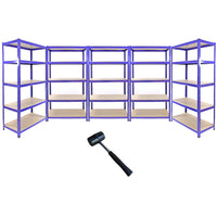 5 Scaffalature Robuste in Acciaio Senza Bulloni T-Rax Blu Larghi 90cm per Garage