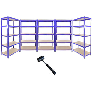 5 Scaffalature Robuste in Acciaio Senza Bulloni T-Rax Blu Larghi 90cm per Garage