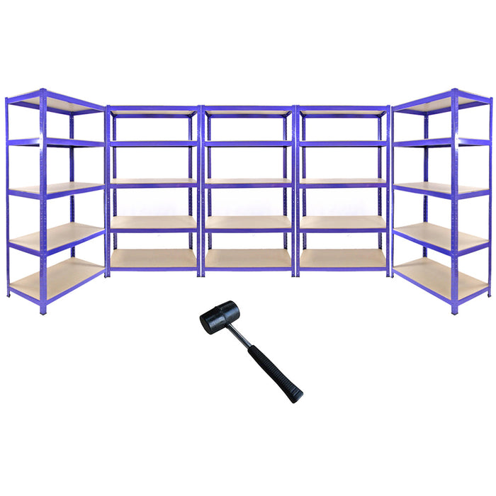 5 Scaffalature Robuste in Acciaio Senza Bulloni T-Rax Blu Larghi 90cm per Garage