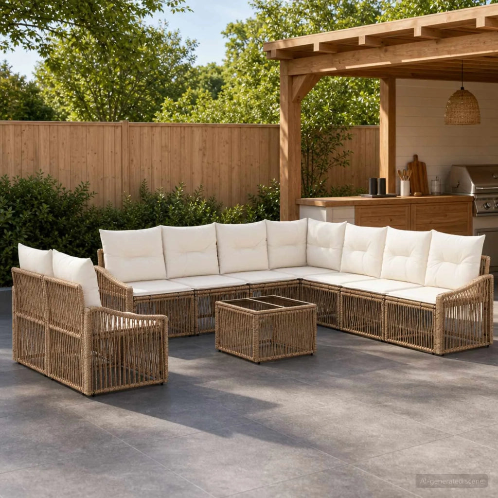Set Divano da Giardino 10 pz Beige polyrattan 3436050