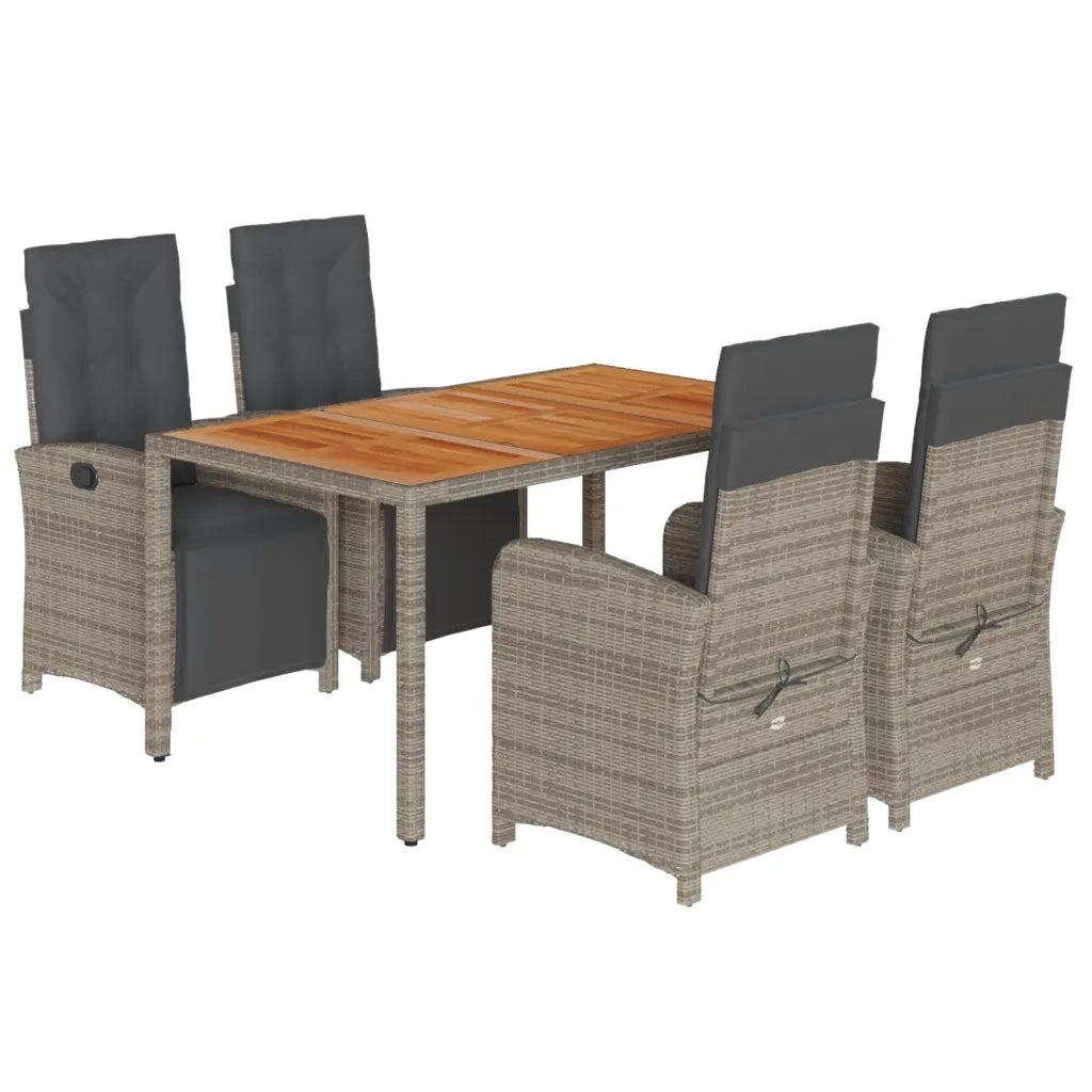 Set da Pranzo da Giardino 5 pz con Cuscini in Polyrattan Grigiocod mxl 93196