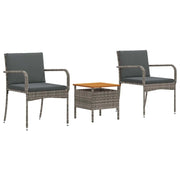 Set Bistro da Giardino con cuscino 3 pz | Set Salotto da Giardino Grigio polyrattan