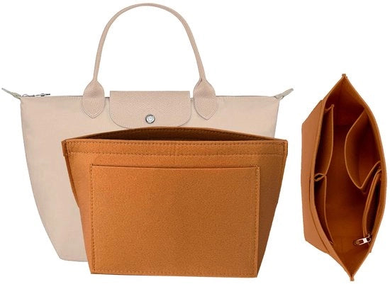 Organizzatore per borse in pelle di cammello Longchamp con più tasche - Organizzatore per portafogli per accessori portafogli Le Pliage (Cammello, S)