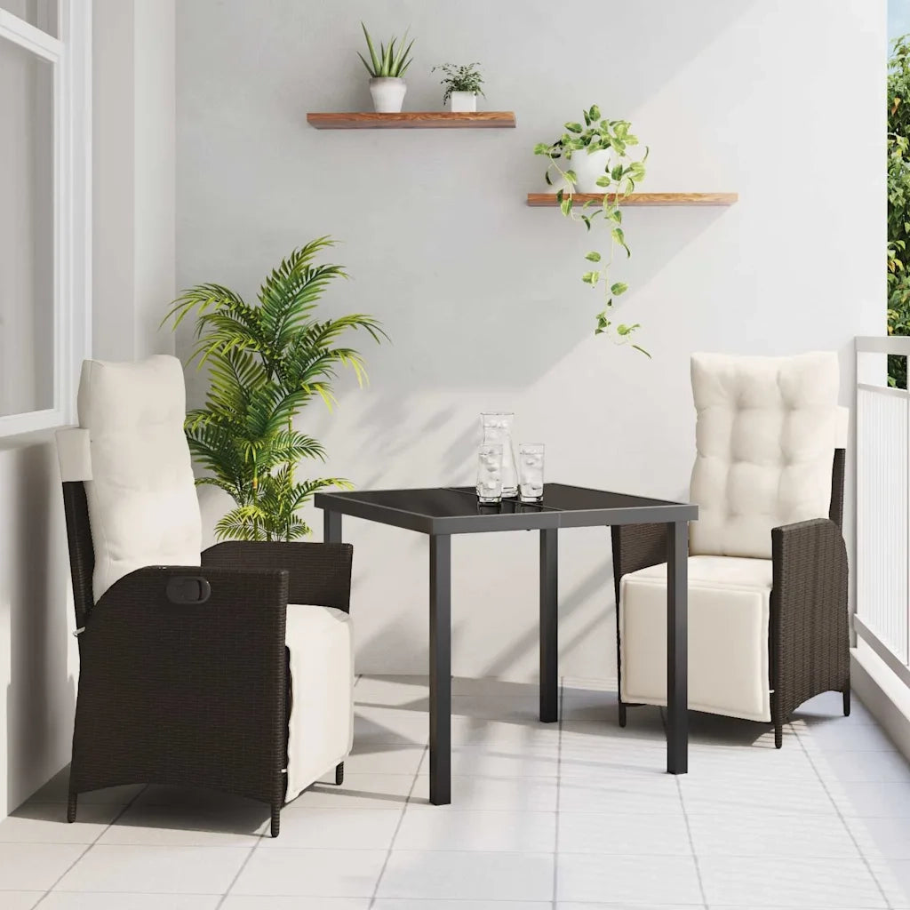Set da Pranzo per Giardino con cuscino 3 pcs Marrone polyrattan 3380540