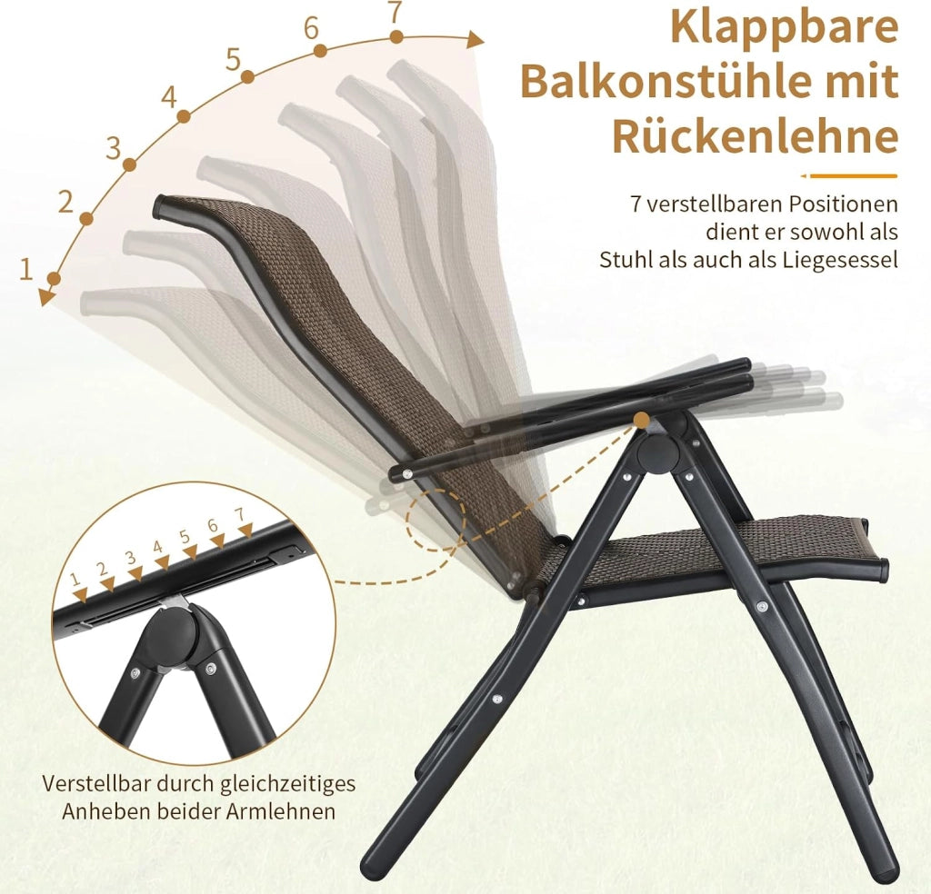 Sedia a sdraio in rattan, con schienale regolabile in 7 posizioni, sedia pieghevole resistente alle intemperie, traspirante, per balcone, giardino e terrazza