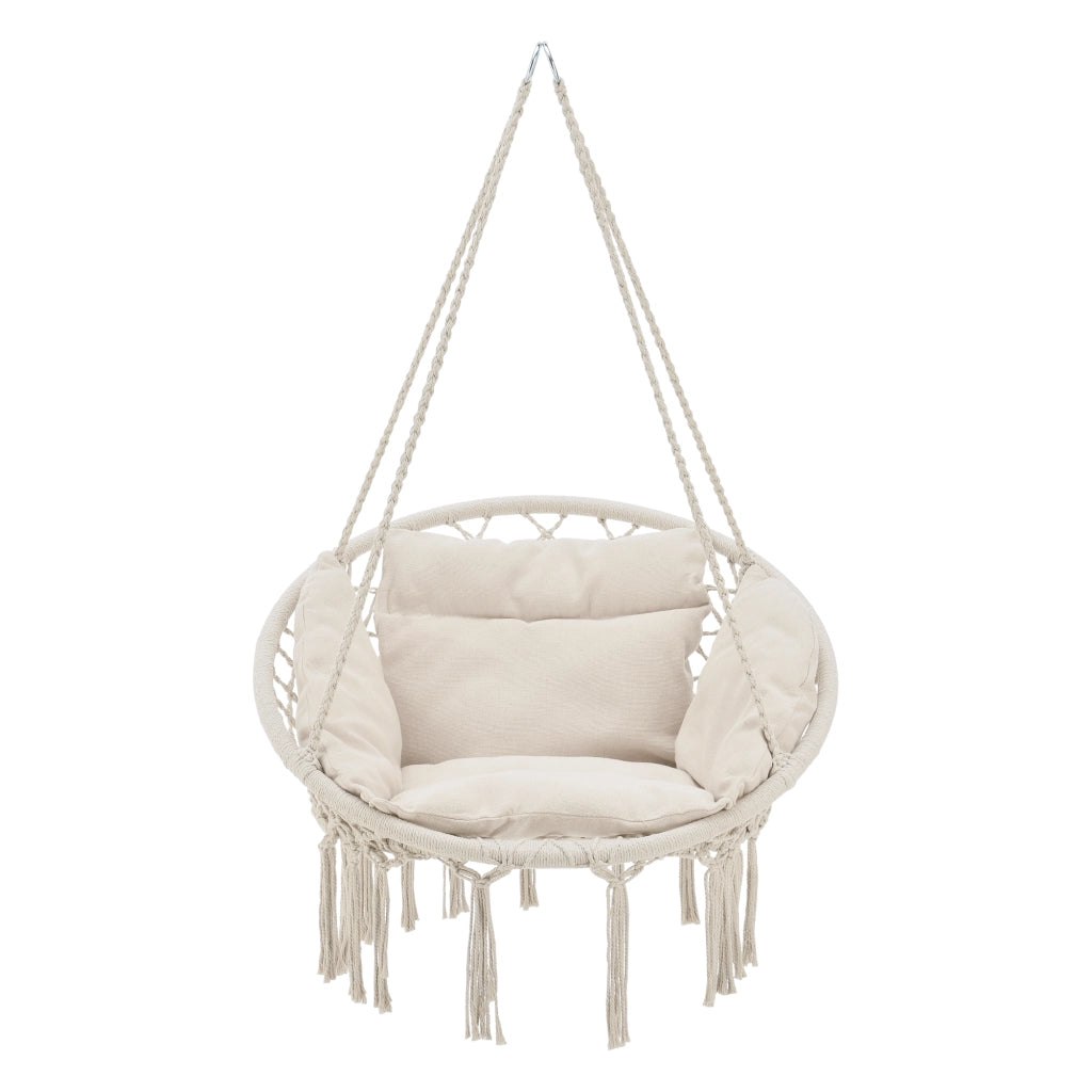 Poltrona Sospesa con Cuscini Altezza Completa di Sostegno 135 cm Altalena Relax Poltrona Appendibile per Interno / Esterno - Supporto Fino a 150 kg - Color Crema