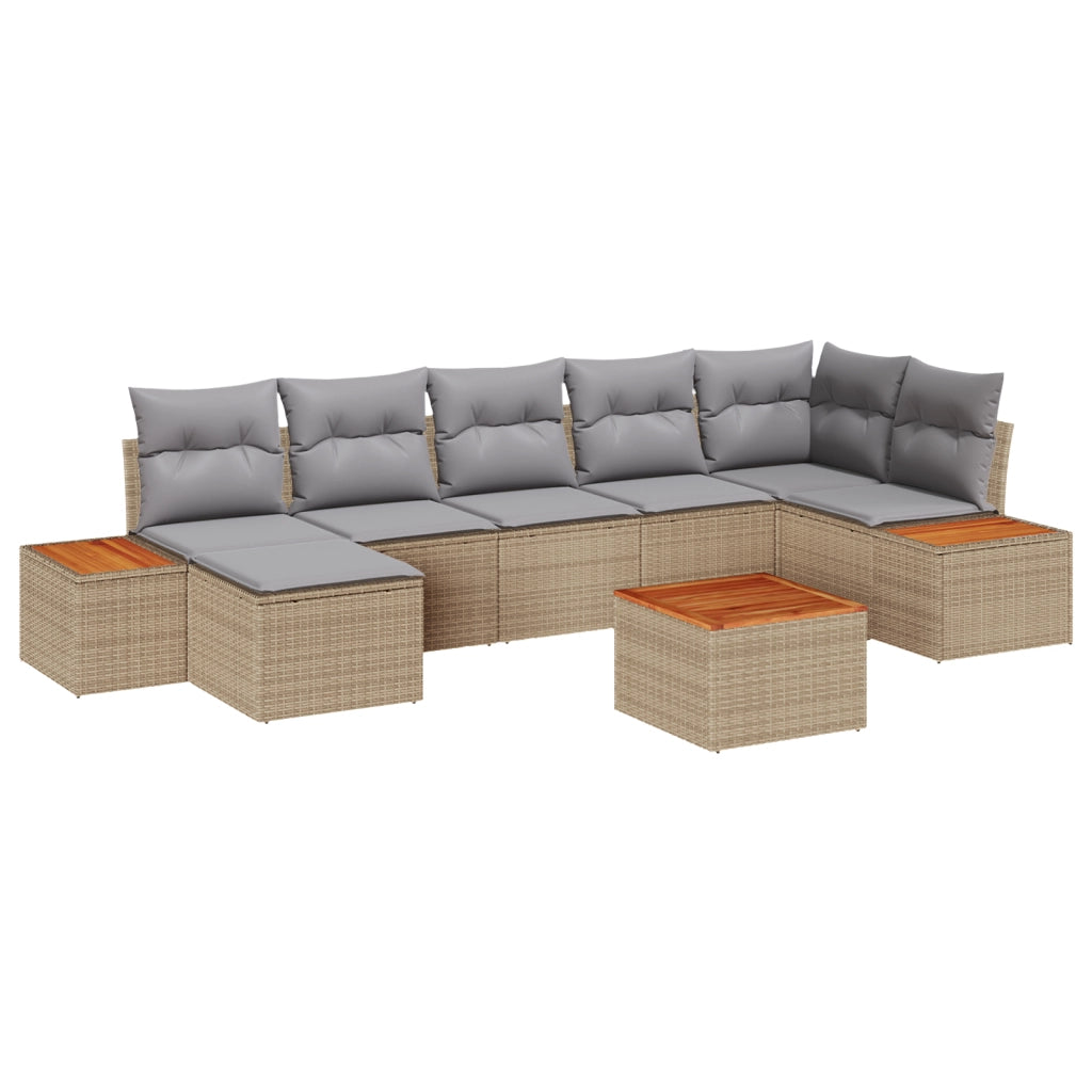 Set di Divani da Giardino di 8 Pezzi con Cuscini Beige Polyrattan Acacia