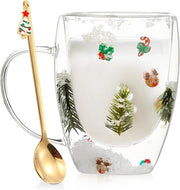 Set di tazze per espresso in vetro spessore doppio con manico, design fiocchi di neve