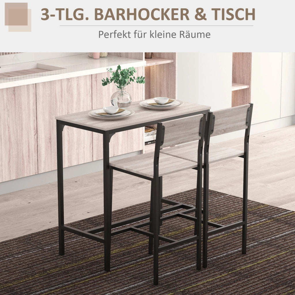 Set bar con tavolo e 2 sedie in MDF naturale e nero, 89x45x87 cm, per cucina e sala da pranzo