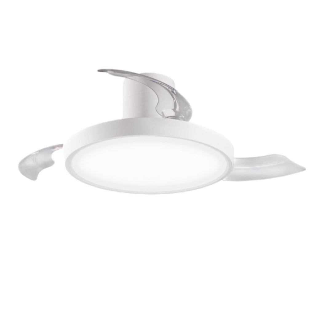 Ventilatore da Soffitto con Pale a Scomparsa Colore Bianco, Motore DC 40W, LED 30W Dimmerabile con Telecomando e Inversione di Marcia - Perenz