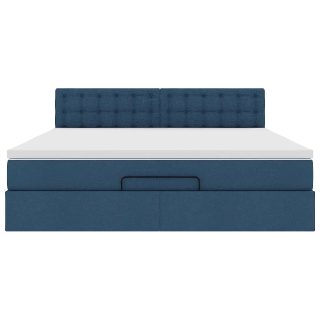 Struttura Letto Pouf con Materasso Blu 160x200 cm in Tessuto 3312491
