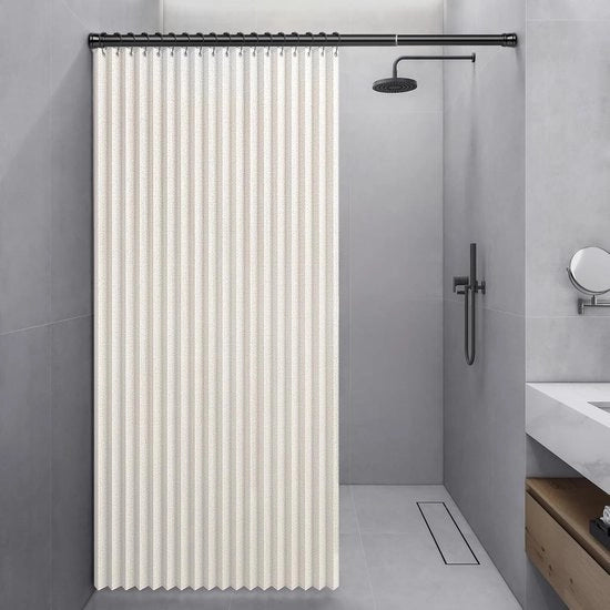Douchegordino magnetico pieghevole - Douchegordino in lino anti-muffa - Strisce magnetiche impermeabili a gocciolamento, chiusura rapida - Beige, 200x200cm
