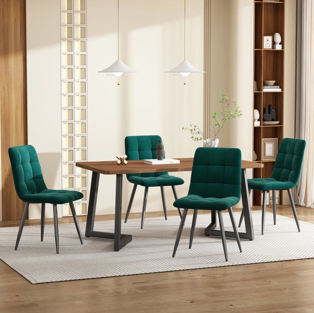 Set tavolo da pranzo 5 pezzi 117x68x75 cm MDF noce, velluto verde scuro
